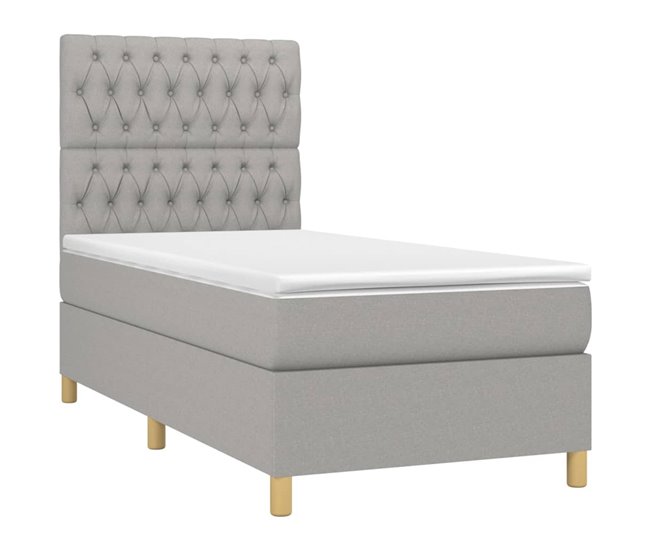 Conforama Cama Box Spring Con Colchón Tela Gris Claro 100x200 Cm Diseño De Botones