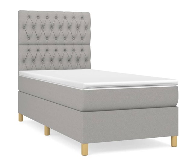 Conforama Cama box spring con colchón tela gris claro 100x200 cm Diseño de botones