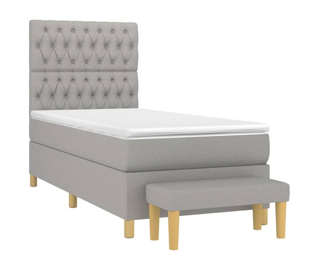 Conforama Cama Box Spring Con Colchón Tela Gris Claro 100x200 Cm Diseño De Botones