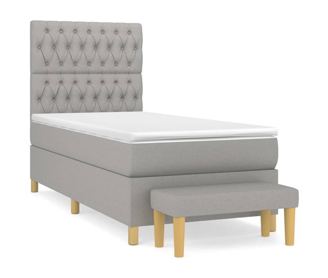 Conforama Cama box spring con colchón tela gris claro 100x200 cm Diseño de botones