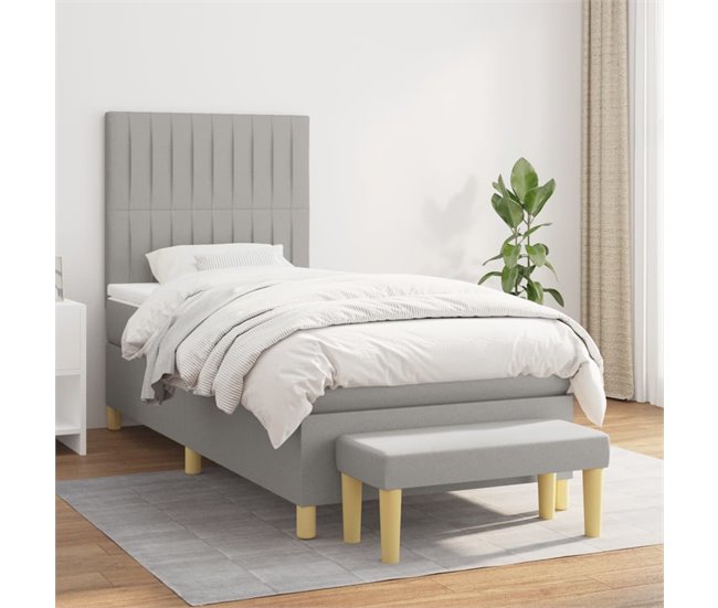 Conforama Cama Box Spring Con Colchón Tela Gris Claro 100x200 Cm Rayas Verticales