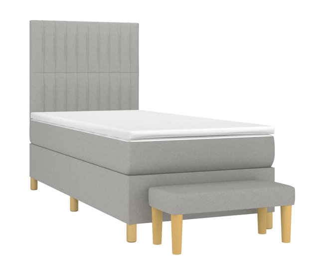Conforama Cama Box Spring Con Colchón Tela Gris Claro 100x200 Cm Rayas Verticales