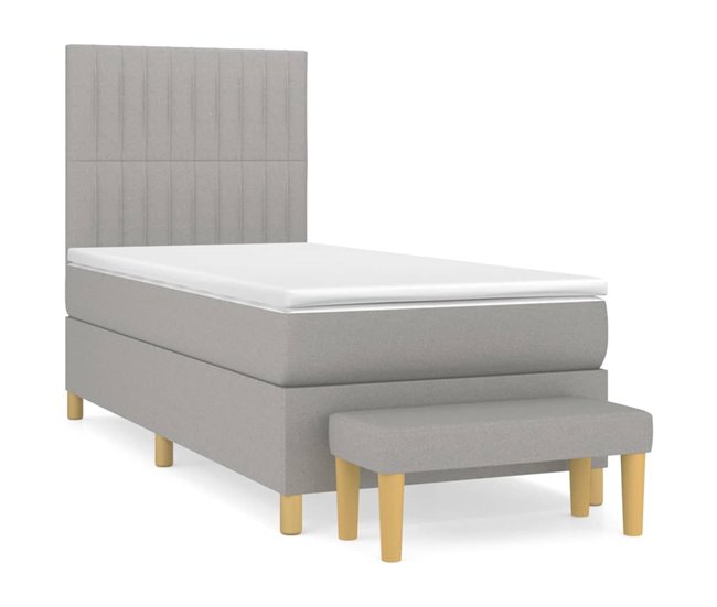 Conforama Cama box spring con colchón tela gris claro 100x200 cm Rayas verticales
