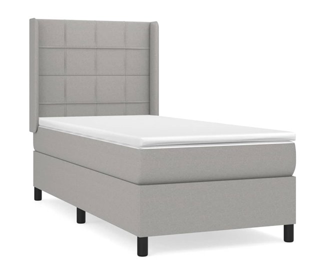 Conforama Cama box spring con colchón tela gris claro 100x200 cm Bloques con cuadros