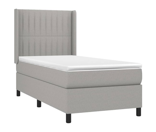 Conforama Cama Box Spring Con Colchón Tela Gris Claro 100x200 Cm Rayas Verticales