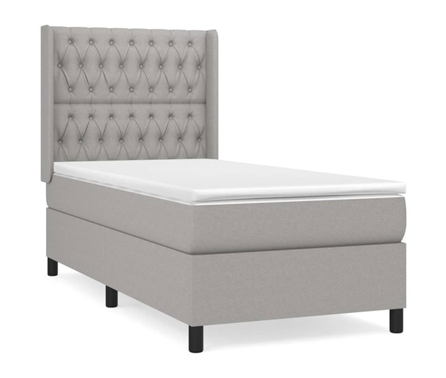 Conforama Cama box spring con colchón tela gris claro 100x200 cm Diseño de botones
