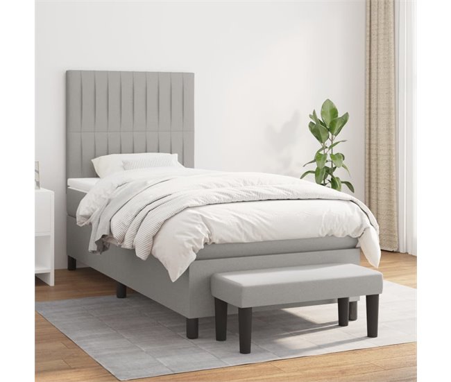 Conforama Cama Box Spring Con Colchón Tela Gris Claro 100x200 Cm Rayas Verticales