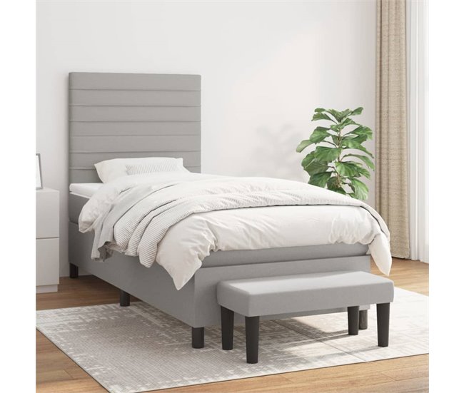 Conforama Cama Box Spring Con Colchón Tela Gris Claro 100x200 Cm Rayas Horizontales