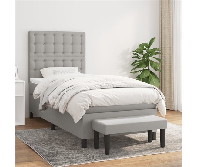 Conforama Cama Box Spring Con Colchón Tela Gris Claro 100x200 Cm Botones