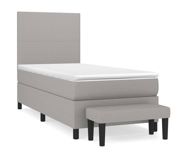 Conforama Cama box spring con colchón tela gris claro 100x200 cm Diseño plano