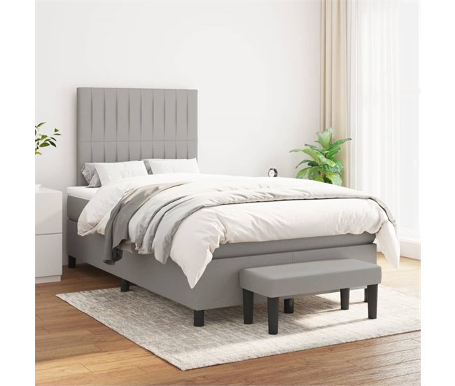 Conforama Cama Box Spring Con Colchón Tela Gris Claro 120x200 Cm Rayas Verticales