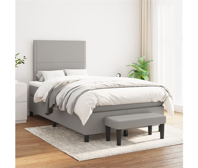 Conforama Cama Box Spring Con Colchón Tela Gris Claro 120x200 Cm Liso Con Clavos