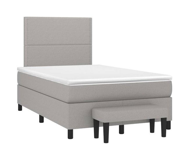 Conforama Cama Box Spring Con Colchón Tela Gris Claro 120x200 Cm Liso Con Clavos