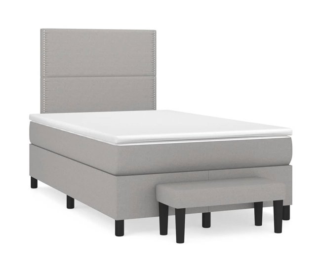 Conforama Cama box spring con colchón tela gris claro 120x200 cm Liso con clavos