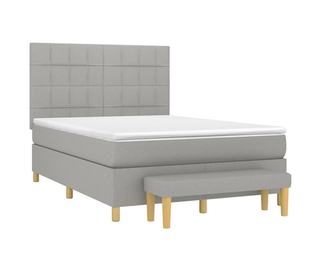 Conforama Cama Box Spring Con Colchón Tela Gris Claro 140x190 Cm Bloques Con Cuadros