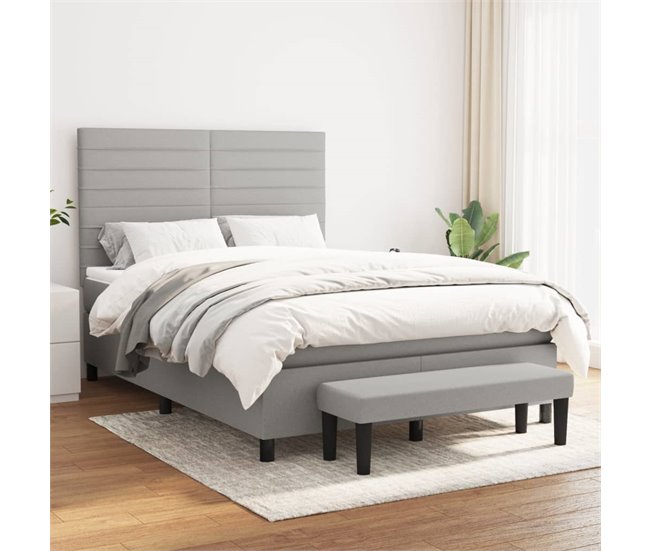 Conforama Cama Box Spring Con Colchón Tela Gris Claro 140x190 Cm Rayas Horizontales