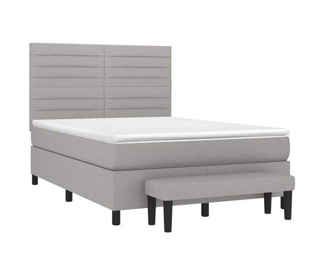 Conforama Cama Box Spring Con Colchón Tela Gris Claro 140x190 Cm Rayas Horizontales
