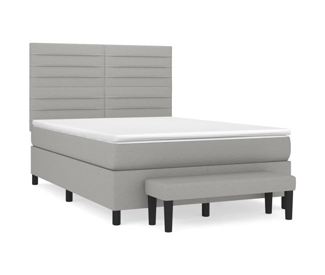 Conforama Cama box spring con colchón tela gris claro 140x190 cm Rayas horizontales