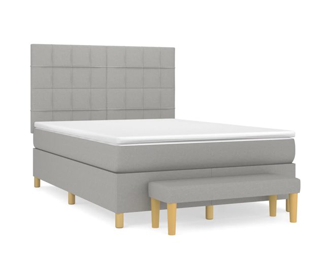 Conforama Cama box spring con colchón tela gris claro 140x190 cm Bloques con cuadros