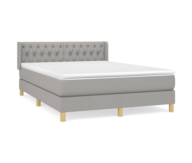 Conforama Cama box spring con colchón tela gris claro 140x200 cm Diseño de botones