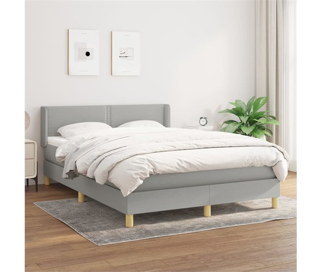 Conforama Cama Box Spring Con Colchón Tela Gris Claro 140x200 Cm Liso Con Clavos