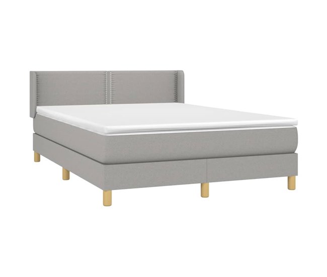 Conforama Cama Box Spring Con Colchón Tela Gris Claro 140x200 Cm Liso Con Clavos