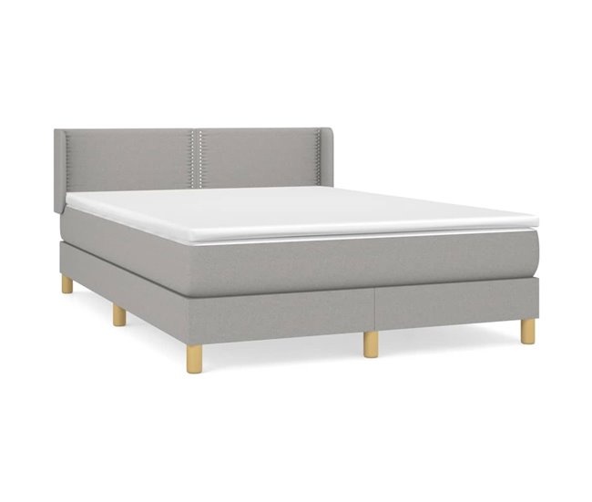 Conforama Cama box spring con colchón tela gris claro 140x200 cm Liso con clavos