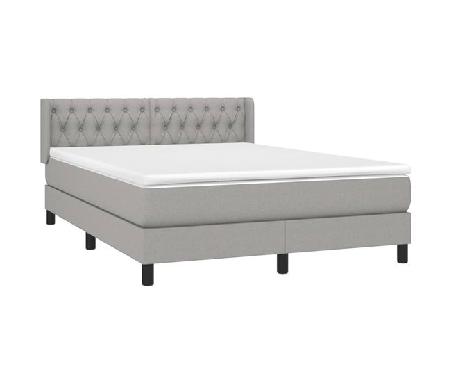 Conforama Cama Box Spring Con Colchón Tela Gris Claro 140x200 Cm Diseño De Botones