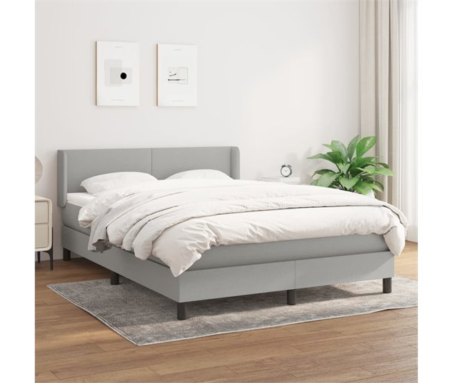Conforama Cama Box Spring Con Colchón Tela Gris Claro 140x200 Cm Diseño Plano