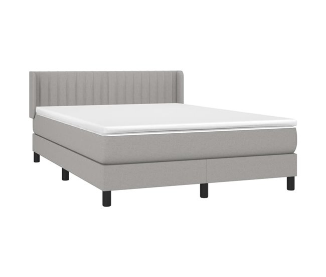 Conforama Cama Box Spring Con Colchón Tela Gris Claro 140x200 Cm Rayas Verticales