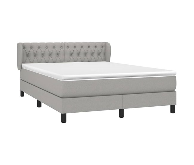Conforama Cama Box Spring Con Colchón Tela Gris Claro 140x200 Cm Diseño De Botones