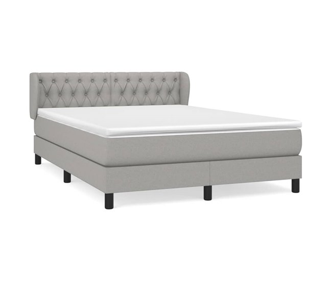 Conforama Cama box spring con colchón tela gris claro 140x200 cm Diseño de botones