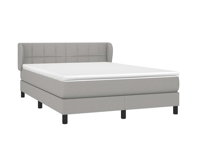 Conforama Cama Box Spring Con Colchón Tela Gris Claro 140x200 Cm Bloques Con Cuadros