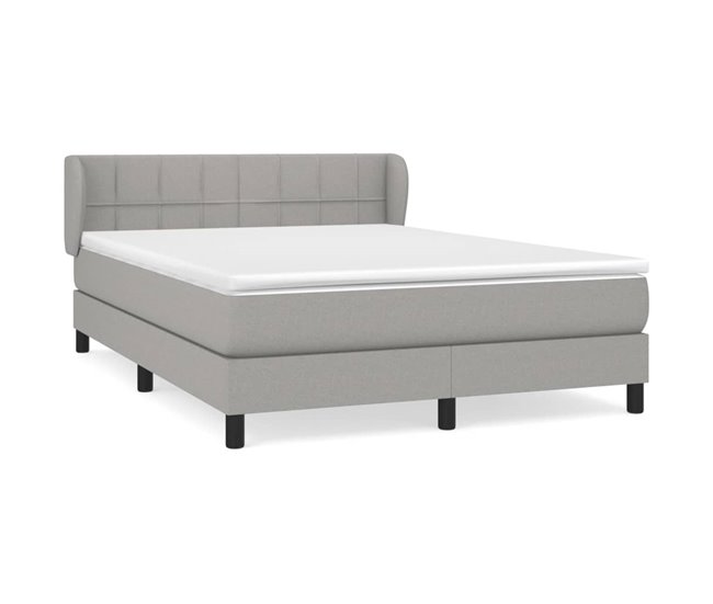 Conforama Cama box spring con colchón tela gris claro 140x200 cm Bloques con cuadros