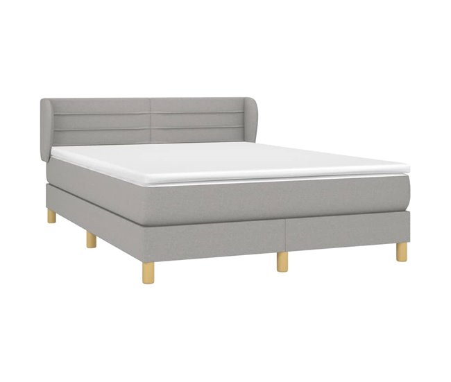 Conforama Cama Box Spring Con Colchón Tela Gris Claro 140x200 Cm Rayas Horizontales