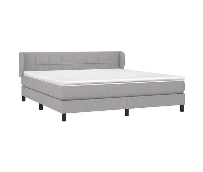 Conforama Cama Box Spring Con Colchón Tela Gris Claro 160x200 Cm Bloques Con Cuadros