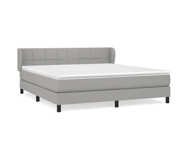 Conforama Cama box spring con colchón tela gris claro 160x200 cm Bloques con cuadros