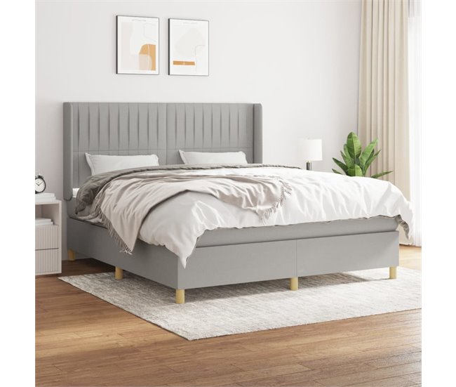 Conforama Cama Box Spring Con Colchón Tela Gris Claro 160x200 Cm Rayas Verticales