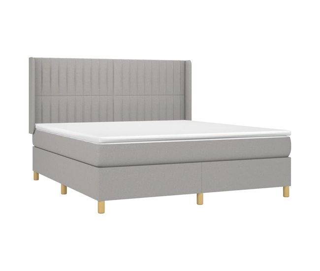 Conforama Cama Box Spring Con Colchón Tela Gris Claro 160x200 Cm Rayas Verticales