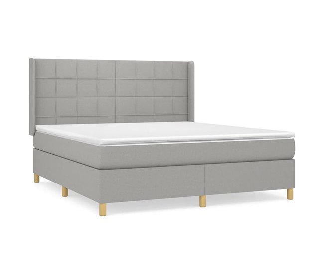 Conforama Cama box spring con colchón tela gris claro 160x200 cm Bloques con cuadros