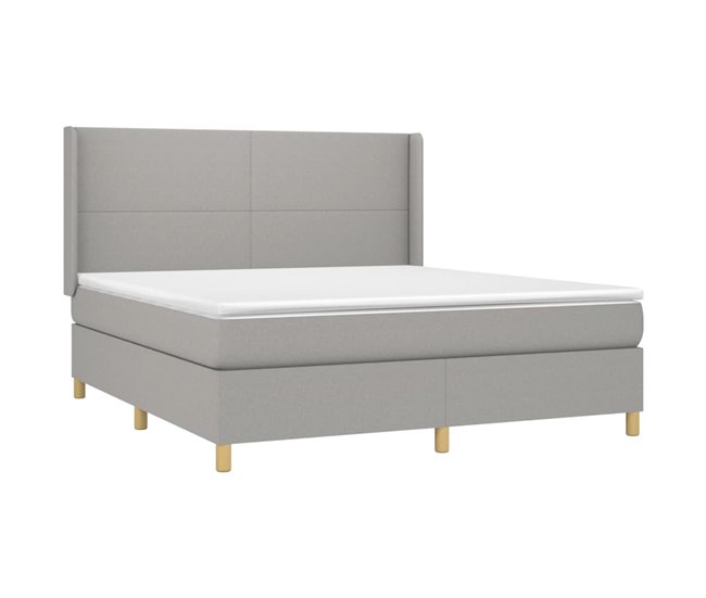 Conforama Cama Box Spring Con Colchón Tela Gris Claro 160x200 Cm Diseño Plano
