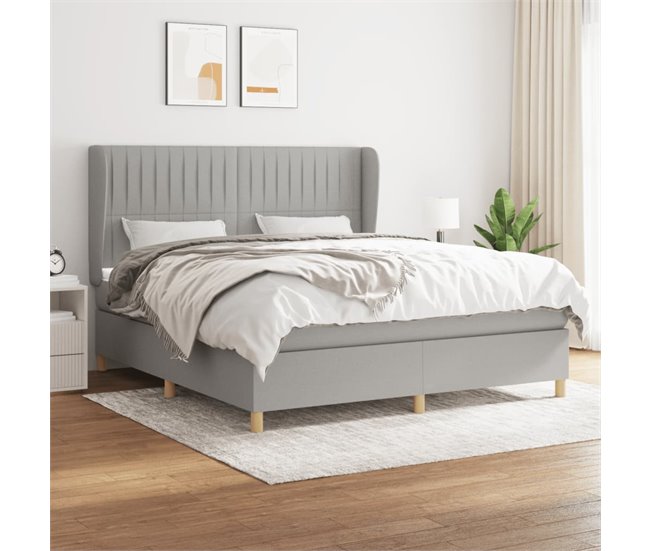 Conforama Cama Box Spring Con Colchón Tela Gris Claro 160x200 Cm Rayas Verticales