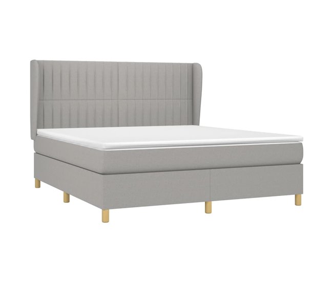 Conforama Cama Box Spring Con Colchón Tela Gris Claro 160x200 Cm Rayas Verticales