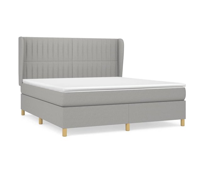 Conforama Cama box spring con colchón tela gris claro 160x200 cm Rayas verticales