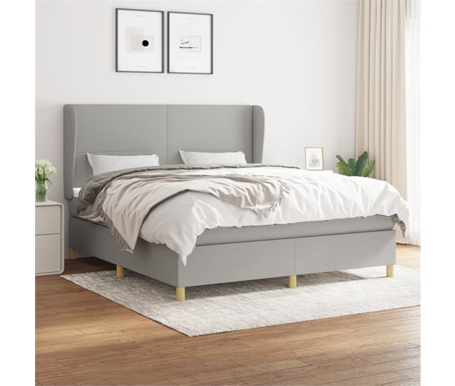 Conforama Cama Box Spring Con Colchón Tela Gris Claro 160x200 Cm Diseño Plano