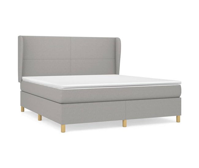 Conforama Cama box spring con colchón tela gris claro 160x200 cm Diseño plano