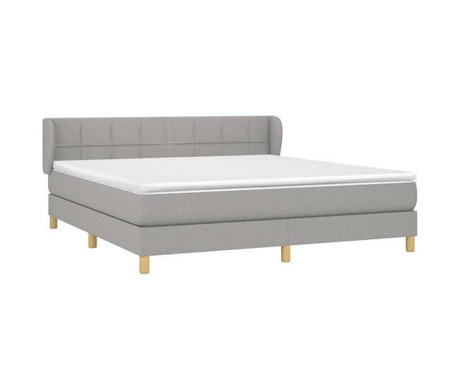 Conforama Cama Box Spring Con Colchón Tela Gris Claro 160x200 Cm Bloques Con Cuadros