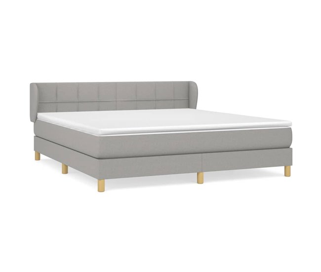 Conforama Cama box spring con colchón tela gris claro 160x200 cm Bloques con cuadros