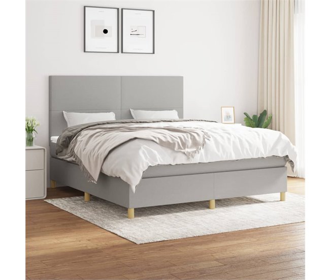 Conforama Cama Box Spring Con Colchón Tela Gris Claro 160x200 Cm Diseño Plano