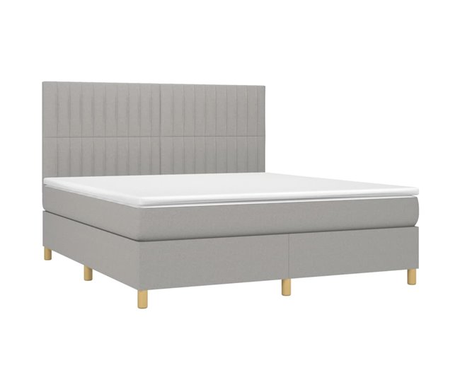 Conforama Cama Box Spring Con Colchón Tela Gris Claro 160x200 Cm Rayas Verticales